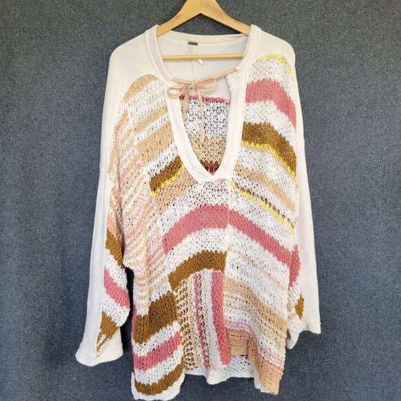 Free People Size M Bayside Chunky Cotton Knit Neutral Tunic/Pullover - Picture 1 of 8